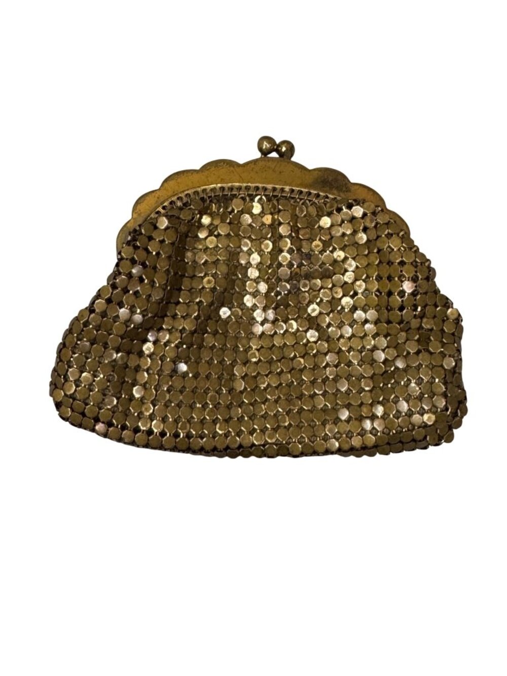 Vintage Whiting & Davis Gold Mesh Coin Purse Art Deco Kiss Lock Made In USA READ
